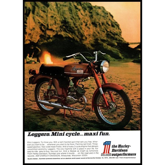 1971 Harley Davidson Leggero MiniBike Vintage Print Ad Beach Campfire Wall Art - Picture 1 of 1